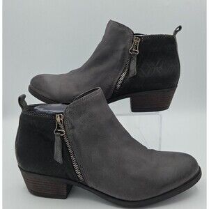 Miz Mooz Boots Womens Sz 10.5-11 Ankle Heels Gray Leather Double Zipper EU 42